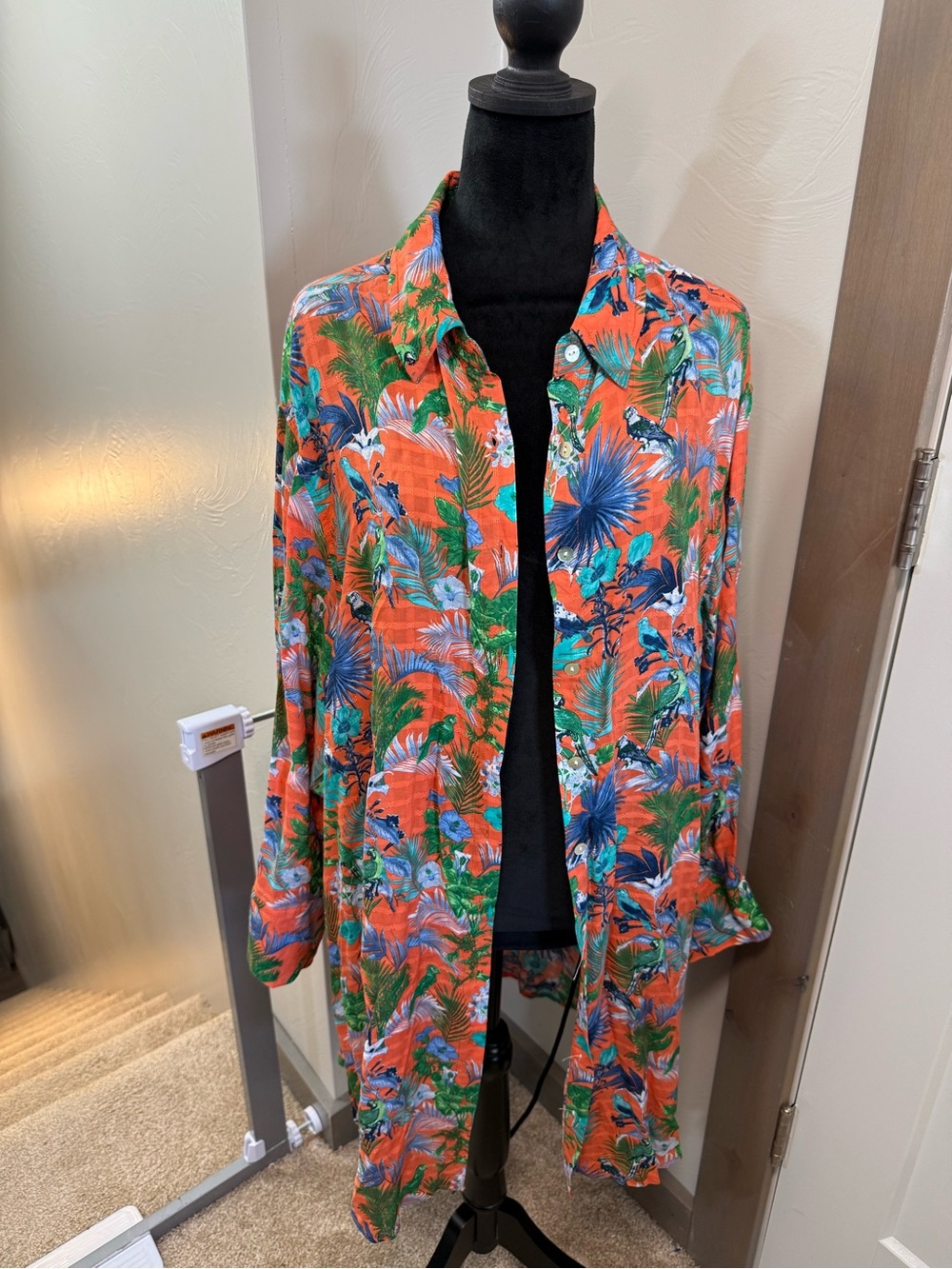 Jane & Delancey Orange Tropical Print Button Down Cardigan Duster Blouse 1X